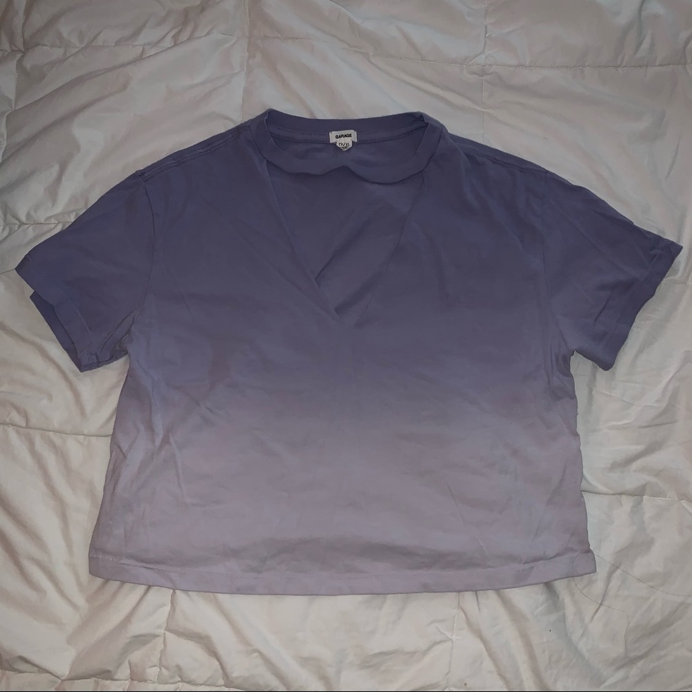Purple and white v-neck tie dyed t shirt
